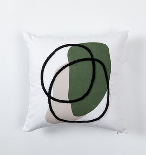 En pleine floraison Coussin décoratif 18po x 18po abstrait – vert, noir, beige