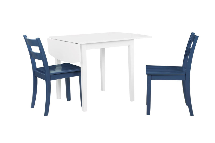Florian 3-Piece Square Drop Leaf Dining Set - White, Navy