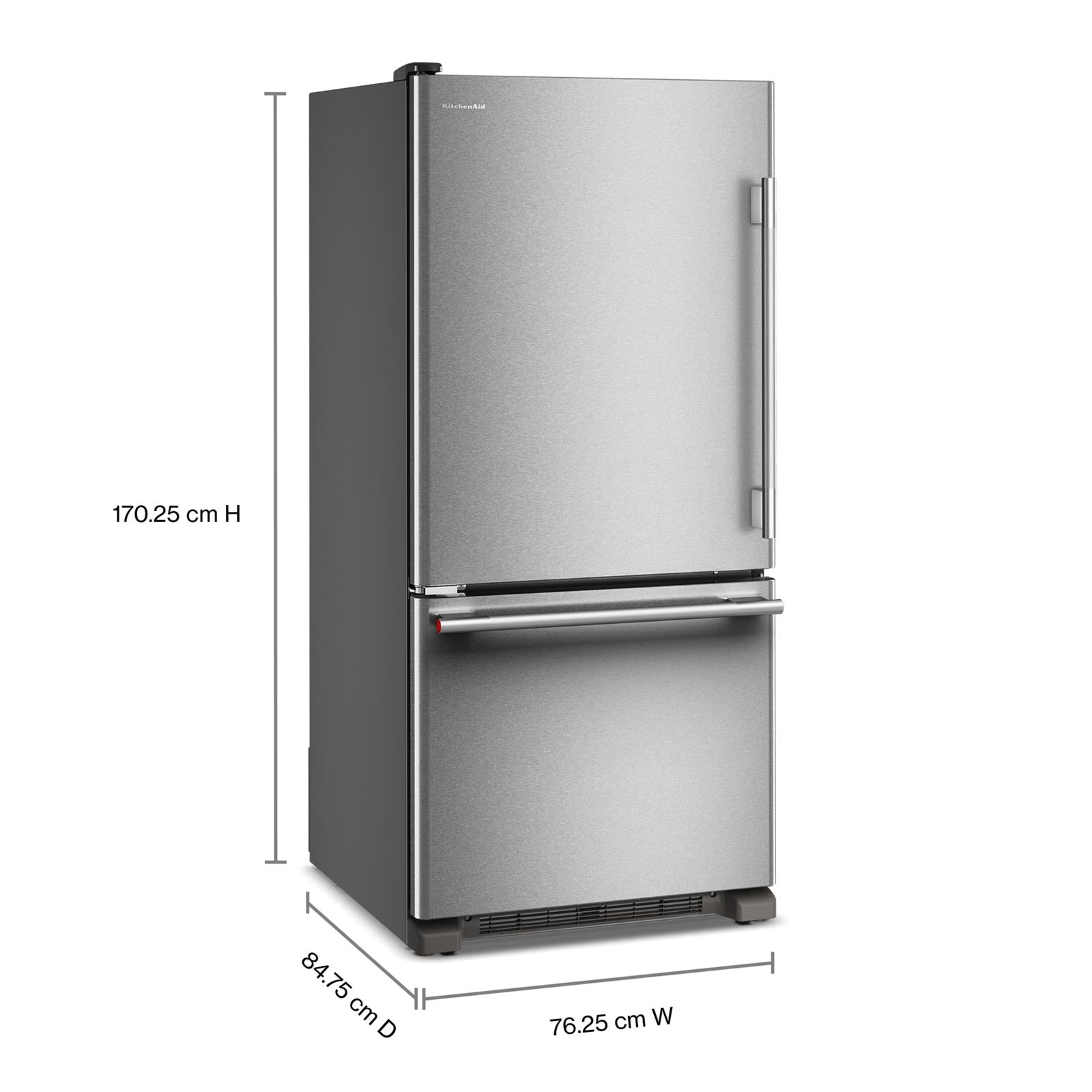 KitchenAid 30" 19.0 Cu. Ft. PrintShield Stainless Steel Standard-Depth Bottom Mount Refrigerator - KRBL130SPS