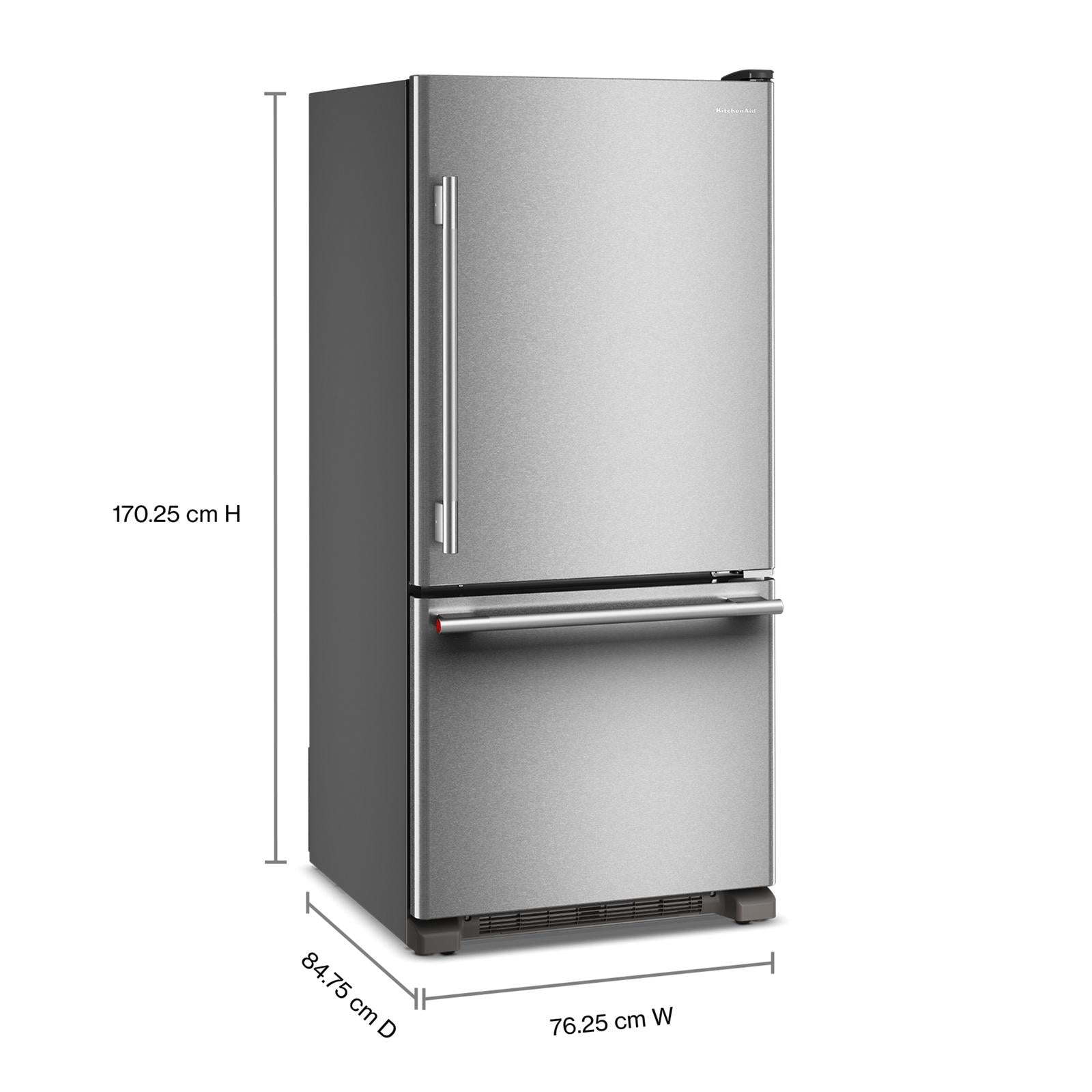 KitchenAid 30" 19.0 Cu. Ft. PrintShield Stainless Steel Freestanding Bottom Mount Refrigerator - KRBR130SPS