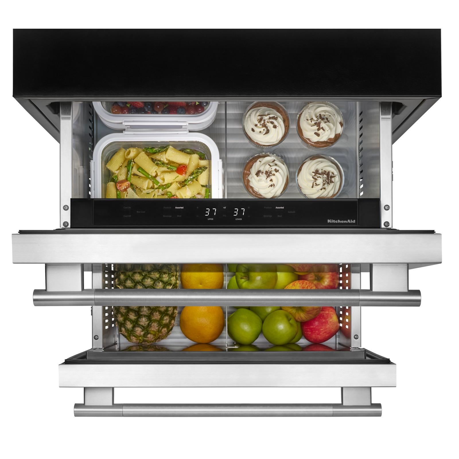 KitchenAid 24" 4.4 Cu. Ft. Black Cabinet with Stainless Steel Doors Undercounter Double-Drawer Refrigerator - KURT524SSB