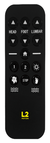 L2 Motion Lux Split Head Queen Adjustable Base wireless remote with head, foot, lumbar and massage controls