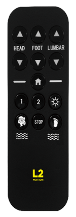 L2 Motion Lux Split Head King Adjustable Base wireless remote with head, foot, lumbar and massage controls