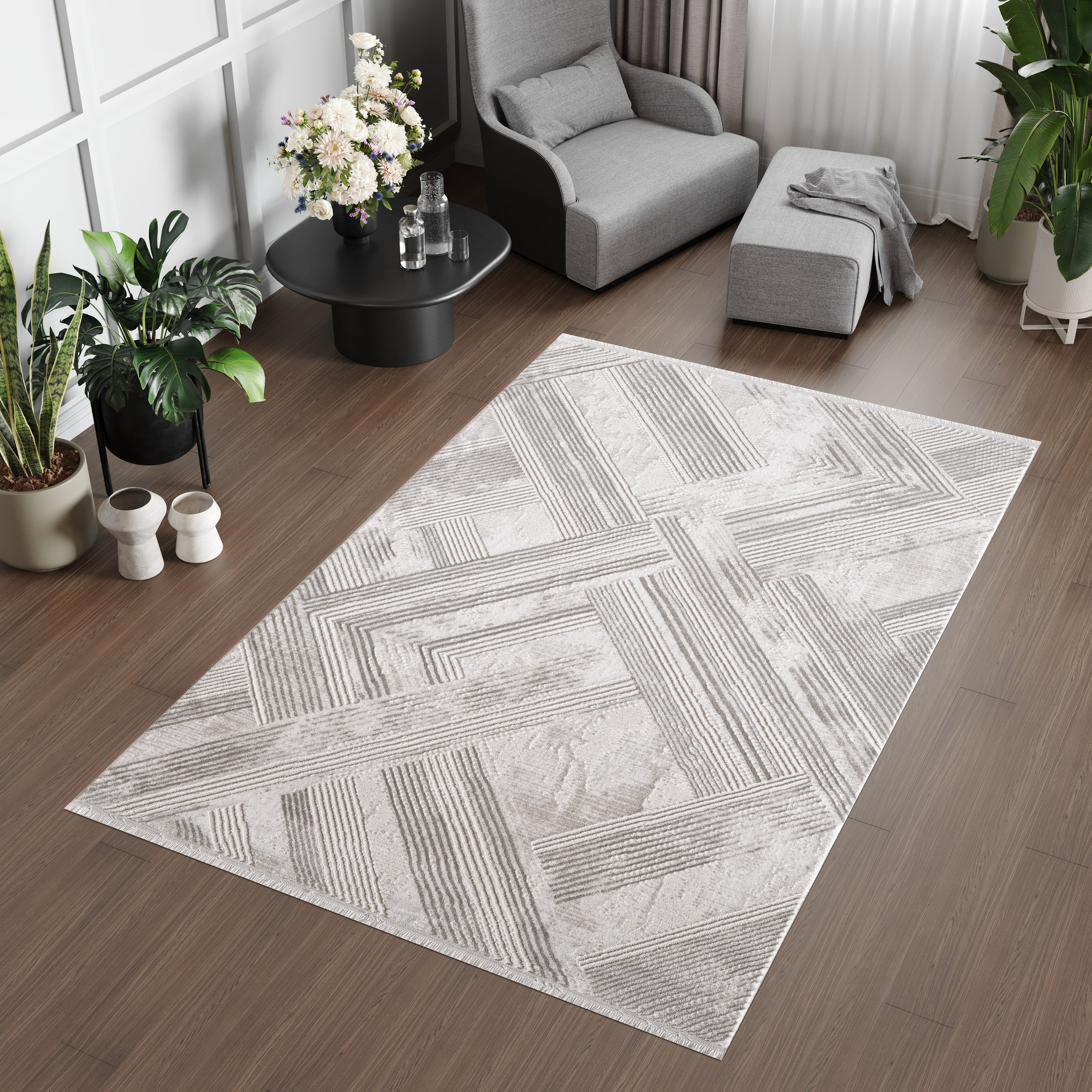 L2 Decor Lazer Area Rug 5' x 8' - Cream