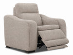 Madison Dual Power Recliner - Beige shown at an angle with the footrest extended in the reclining position