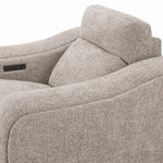 Madison Dual Power Recliner - Beige close-up showing textured fabric upholstery, curved arms, back cushion and built-in control panel