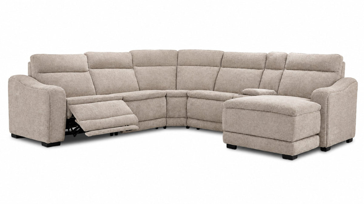 Madison 6-Piece Dual Power Reclining Sectional with Right-Facing Chaise - Beige shown with one power recliner extended