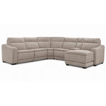 Madison 6-Piece Dual Power Reclining Sectional with Right-Facing Chaise - Beige shown at an angle with cushioned seating, console and chaise
