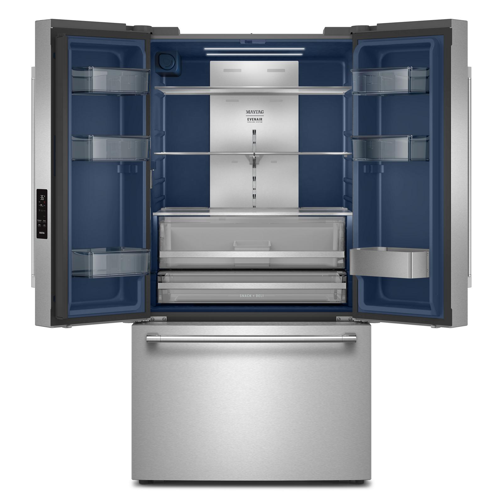 Maytag 36" 31.0 Cu. Ft. Fingerprint-Resistant Stainless Steel French Door Bottom Mount Refrigerator with Ice and Water – MRFF4336TZ