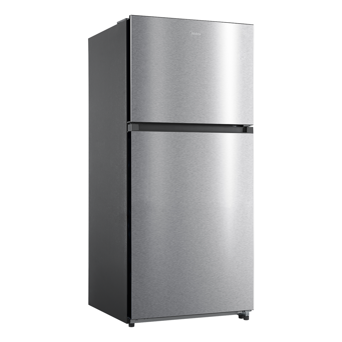 Angled view showing the stainless steel doors and contrasting dark side panel
