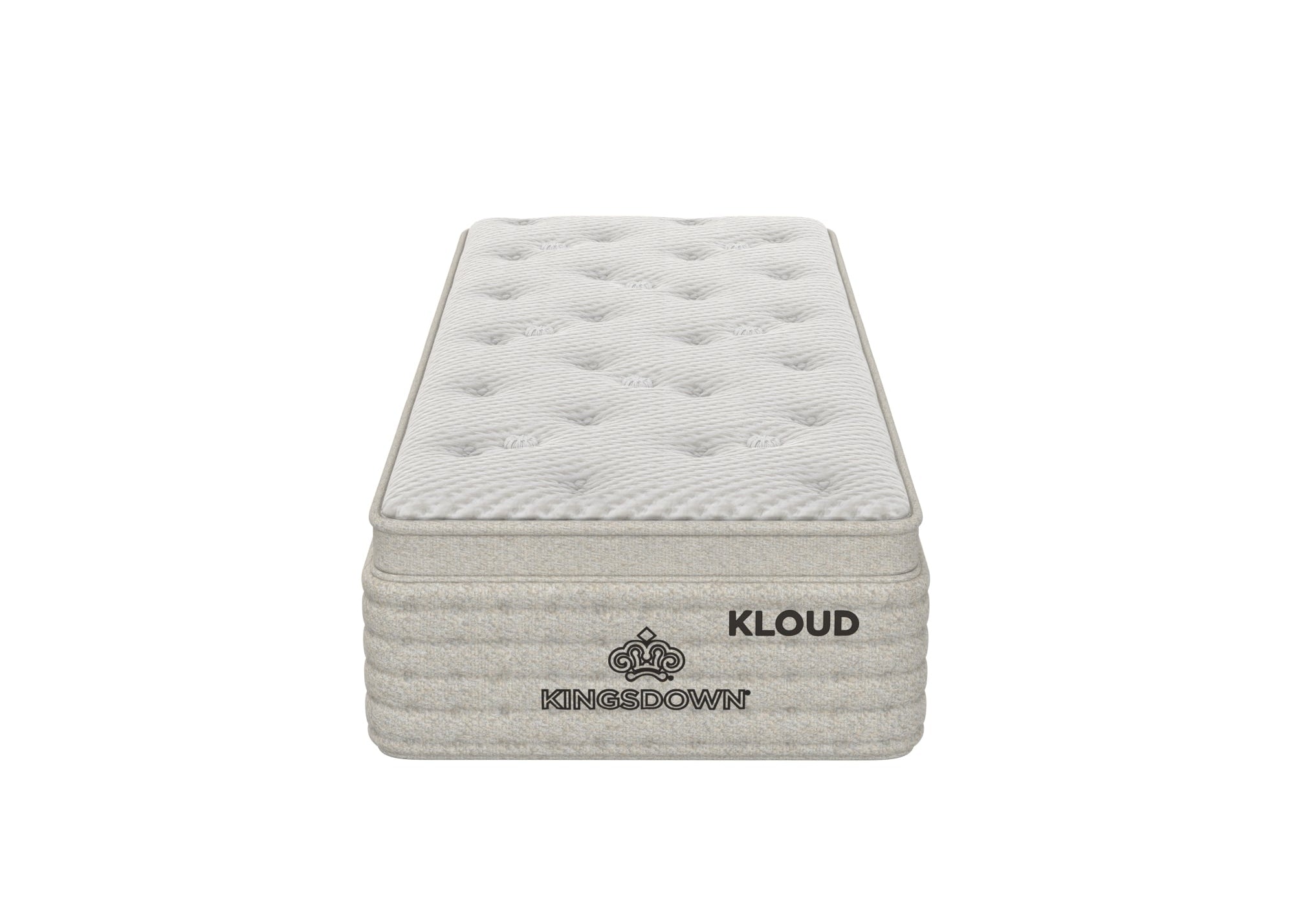 Front view of Kingsdown Mist Medium Euro Top 30 x 80 in Queen Mattress with tufted top and Kingsdown Kloud branding