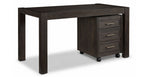 Modern Edge 60" Desk and Filing Cabinet Set - Dark Grey in a three-quarter view with ribbed desk apron, thick square legs and three-drawer rolling filing cabinet with brass-tone pulls