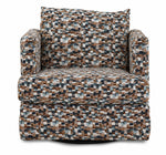 Close-up of Laila chair showing textured multicolour upholstery