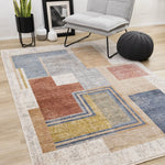 Muse 5'3" x 7'7" Layered Geometric Design Area Rug - Blue, Red, Orange