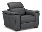 Angled chair with adjustable headrest lowered for a more relaxed seating position