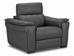 Orlando-Ray dark grey Italian leather chair with padded arms and raised adjustable headrest