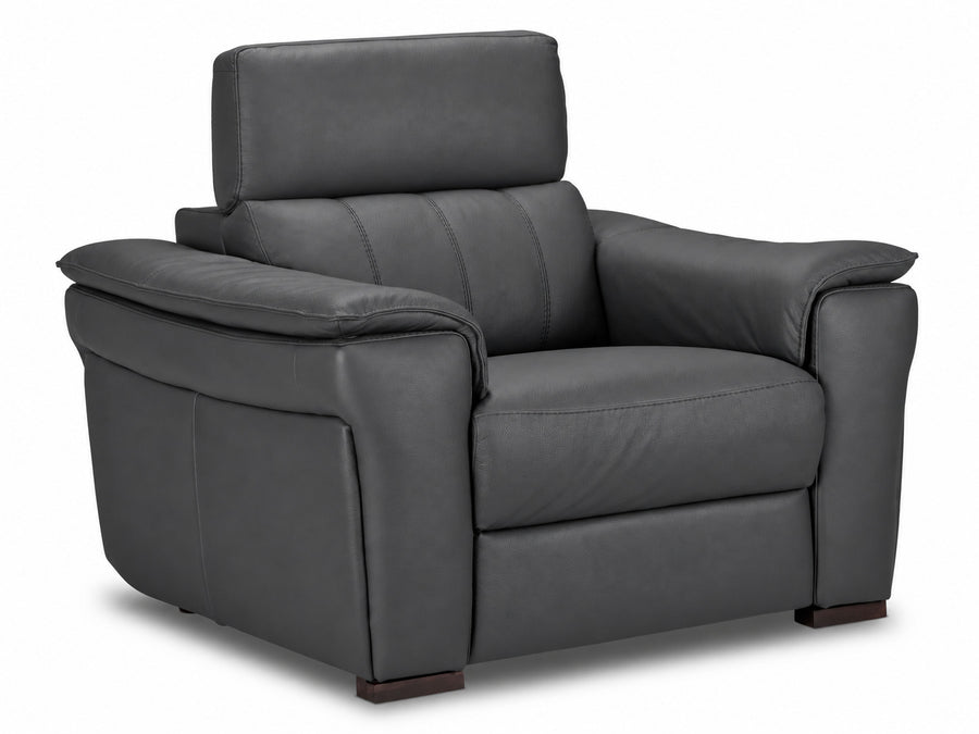 Orlando-Ray dark grey Italian leather chair with padded arms and raised adjustable headrest
