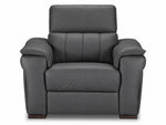 Front view of the leather chair with deep seat, stitched back cushion and wide padded arms