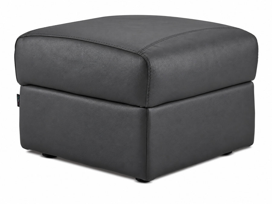 Orlando-Ray dark grey leather storage ottoman with cushioned top and stitched detailing