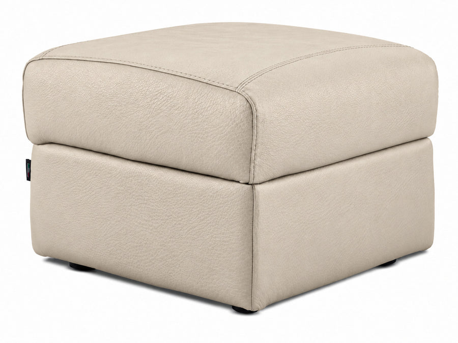 Orlando-Ray cream leather storage ottoman with cushioned top and stitched detailing