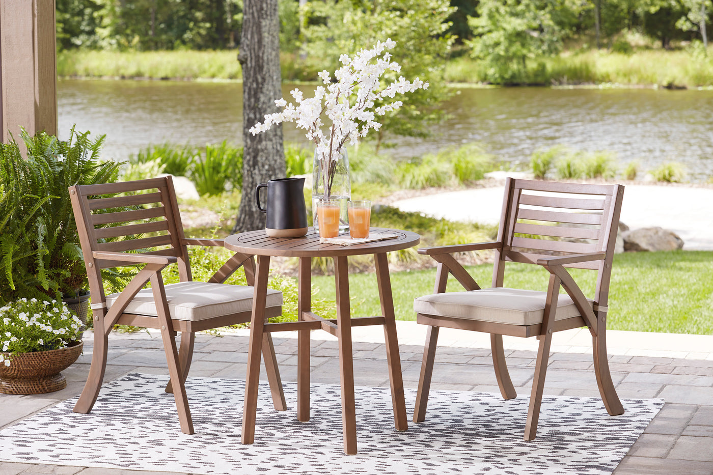 Vallerie 3-Piece Outdoor Table and Chairs Set - Brown