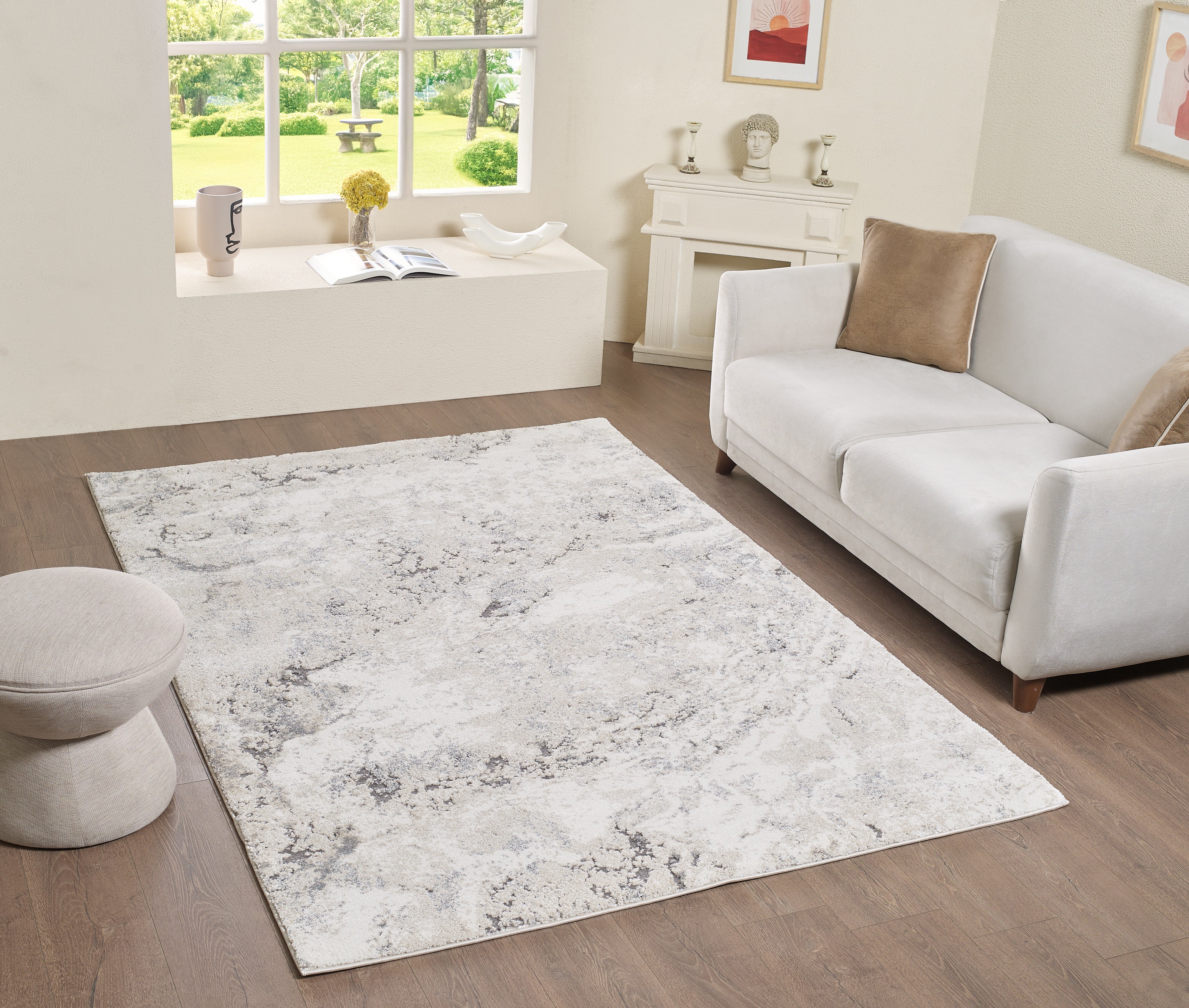 L2 Decor Panorama Area Rug 5' x 8' with Underpad - Grey, Cream