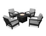 POLYWOOD® Harbour 5-Piece Conversation Set with Fire Pit Table - Black/Canvas Granite