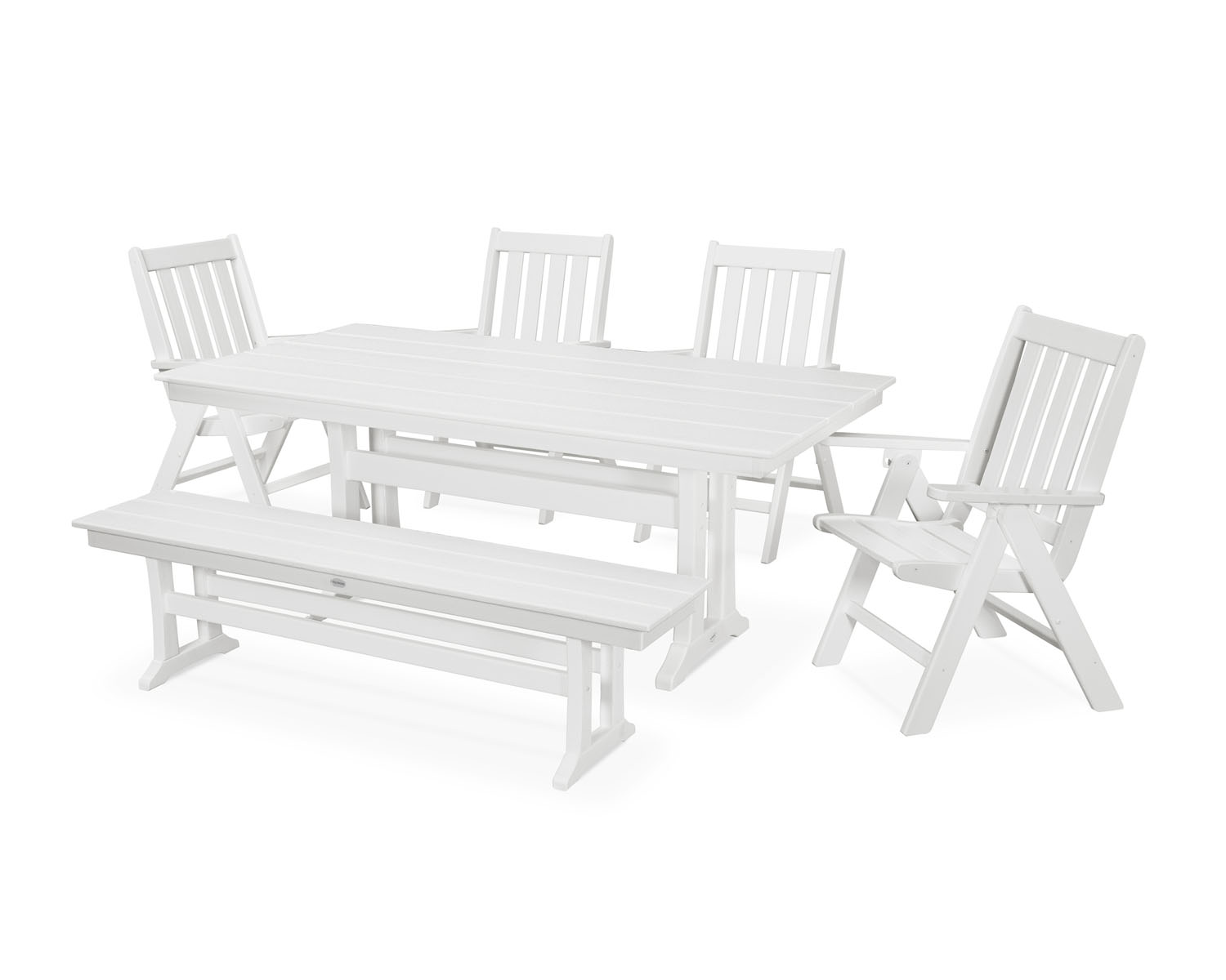 POLYWOOD® Vineyard 6-Piece Farmhouse Folding Dining Set with Bench - White