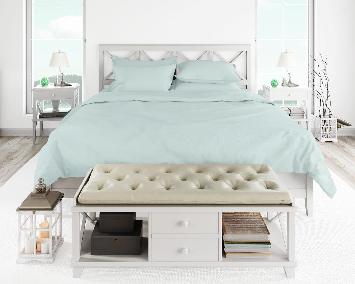Cotton House 600 Thread Count 100% Egyptian Cotton King Sheet Set - Ice Flow Blue