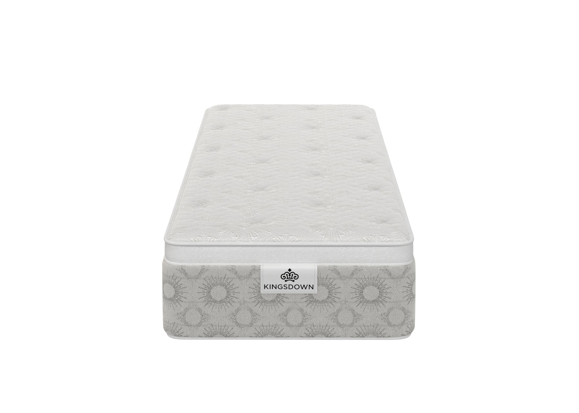 Front view of Kingsdown Atmosphere Firm Euro Top 30 x 80 in Queen Split Mattress with tufted top and Kingsdown Kloud branding