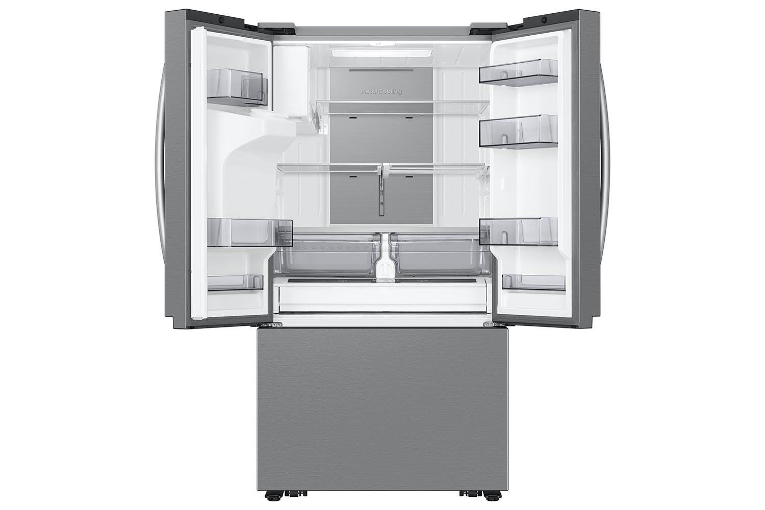 Samsung Fingerprint Resistant Stainless Kitchen Package with French Door Refrigerator, Slide-In Range & Built-In Dishwasher
