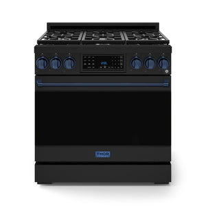 Thor Kitchen Black Stainless Steel Freestanding Professional Liquid Propane Gas Range|Gordon Ramsay Series (6 cu.ft.) - RSG36BLP-BLU