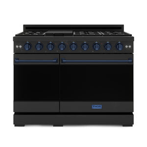 Thor Kitchen Black Stainless Steel Freestanding Professional Double Oven Gas Range|Gordon Ramsay Series (7 cu.ft.) - RSG48EBLP-BLU