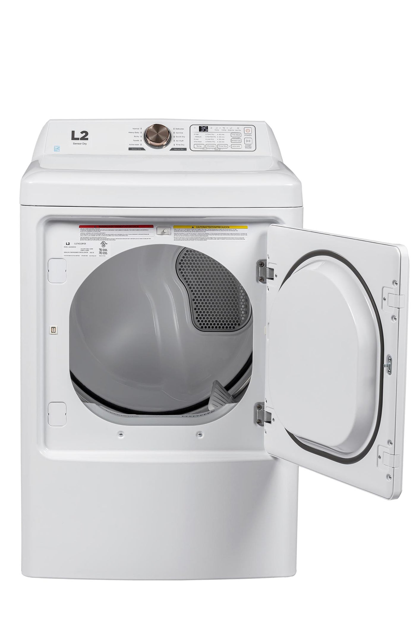 L2 White Electric Dryer with French Display (7.5 Cu. Ft) - LE52N1BWWCFR