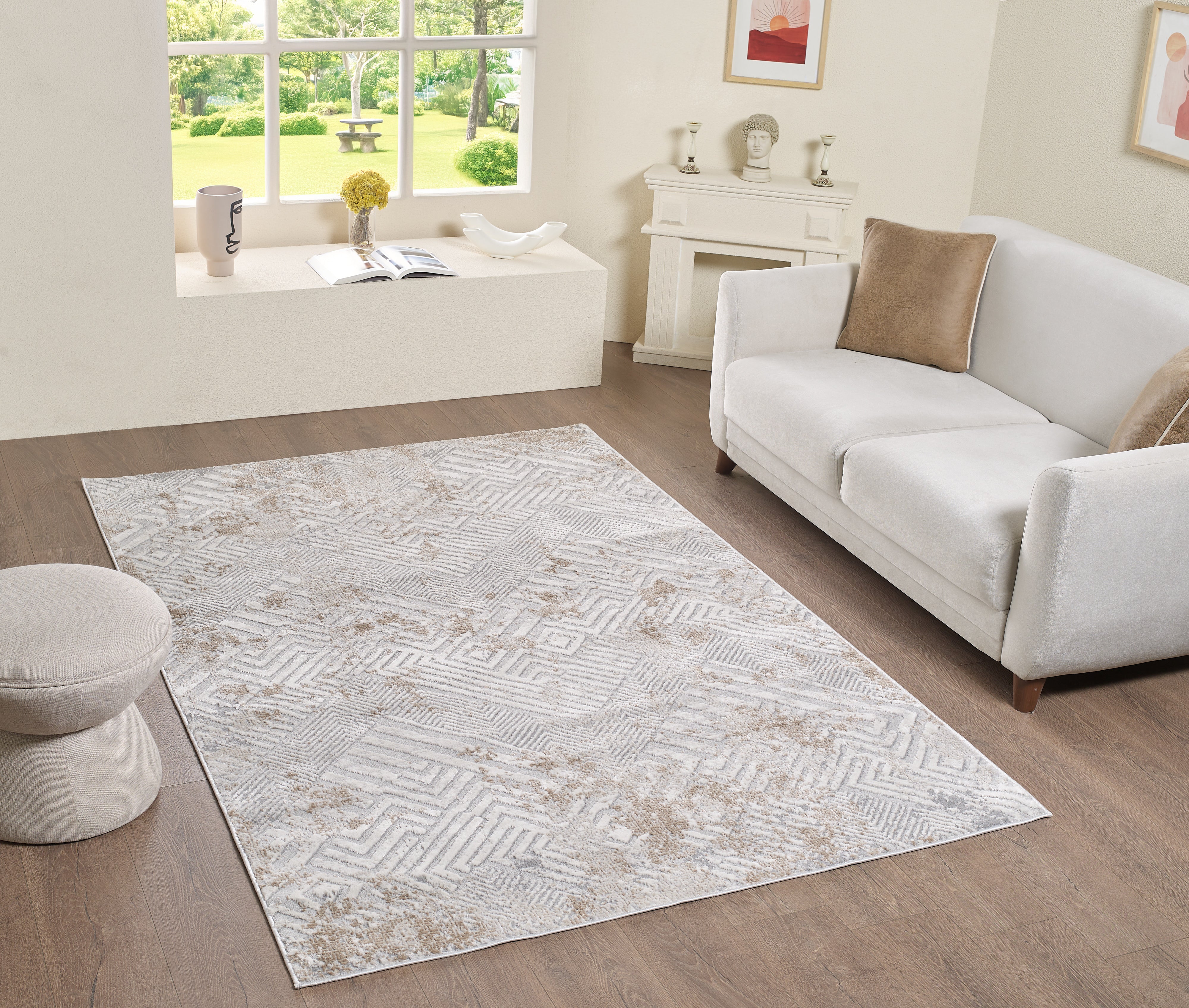 L2 Decor Symphony Area Rug 7' x 10' with Underpad - Light Grey, Beige