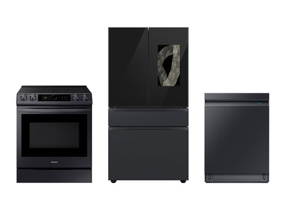 Samsung Ens. Appareils de cuisine incluant réfrigérateur BESPOKE avec FamilyHubMC, cuisinière à induction et lave-vaisselle acier inoxydable noir
