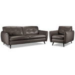 Carlino Leather Sofa and Chair Set - Grey