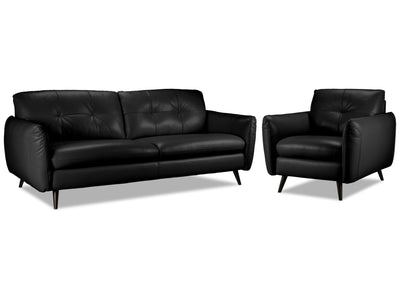 Carlino Ens. Sofa et fauteuil en cuir – noir