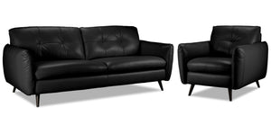 Carlino Ens. Sofa et fauteuil en cuir – noir