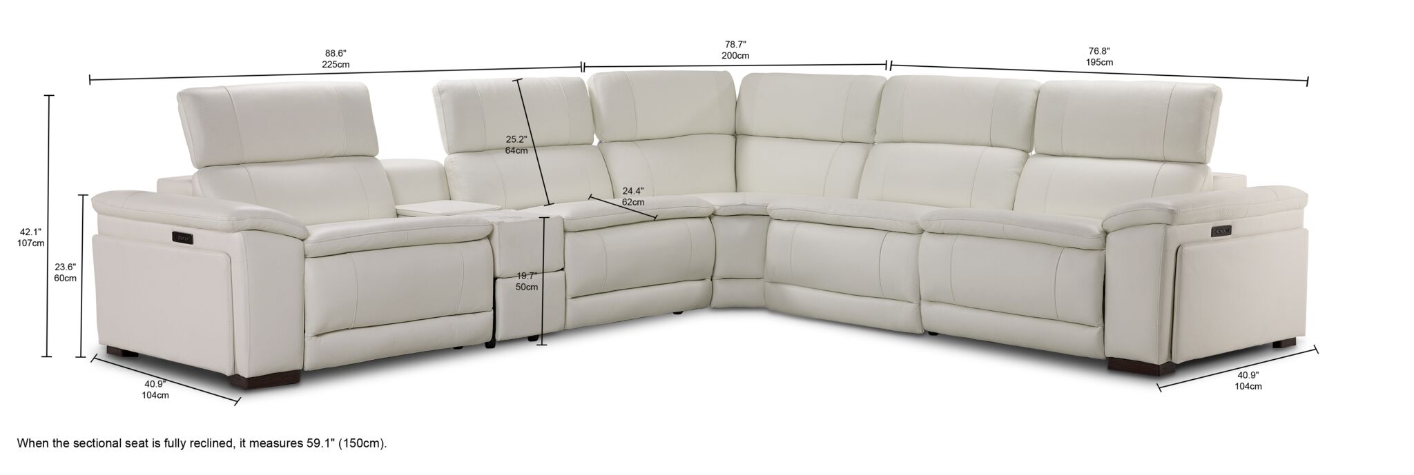 Ajax Leather 6-Piece Dual Power Reclining Sectional - White