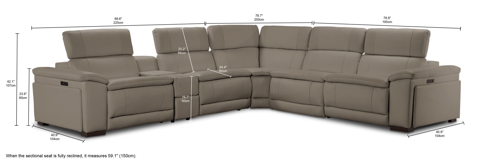 Ajax Leather 6-Piece Dual Power Reclining Sectional - Stone