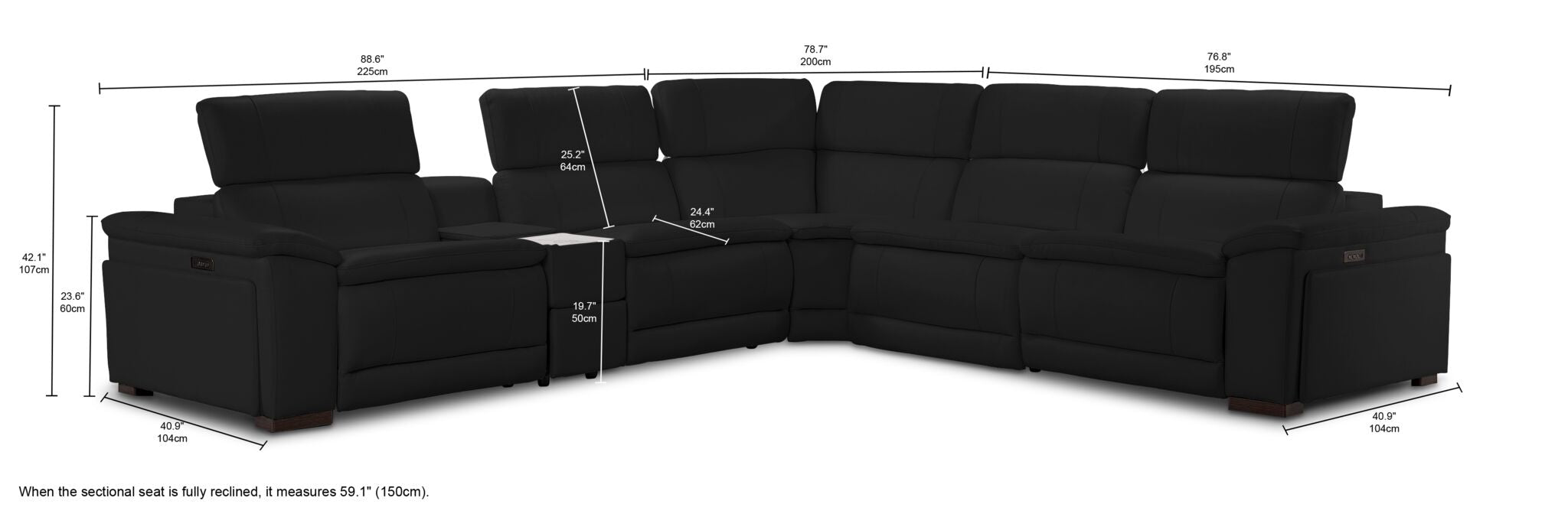 Ajax Leather 6-Piece Dual Power Reclining Sectional - Black