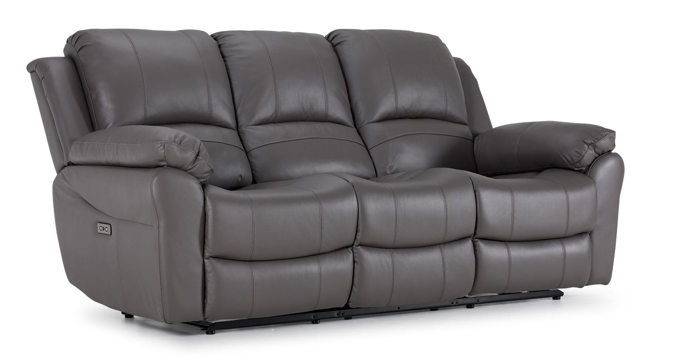 Alba Leather Dual Power Reclining Sofa, Loveseat and Chair Set - Grey