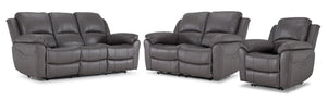 Alba Ens. Sofa, causeuse et fauteuil inclinables électriques à double inclinaison en cuir – gris