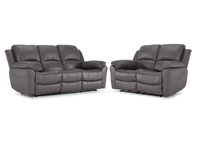 Alba Ens. Sofa et causeuse inclinables électriques à double inclinaison en cuir – gris