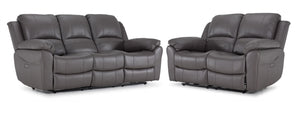Alba Ens. Sofa et causeuse inclinables électriques à double inclinaison en cuir – gris