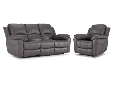 ﻿Alba Ens. Sofa et fauteuil inclinables électriques à double inclinaison en cuir – gris
