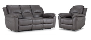 ﻿Alba Ens. Sofa et fauteuil inclinables électriques à double inclinaison en cuir – gris