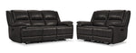 Allie Leather Dual Power Reclining Sofa and Loveseat Set - Granite
