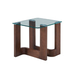 Anabelle 22" End Table - Brandy with clear glass top and sculpted wood base in a warm brown finish